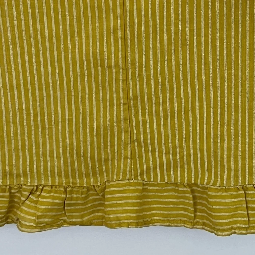 Lungo L'Arno 100% Linen Made in Italy Mustard Striped Ruffle Tunic Top L Boho - Picture 7 of 12